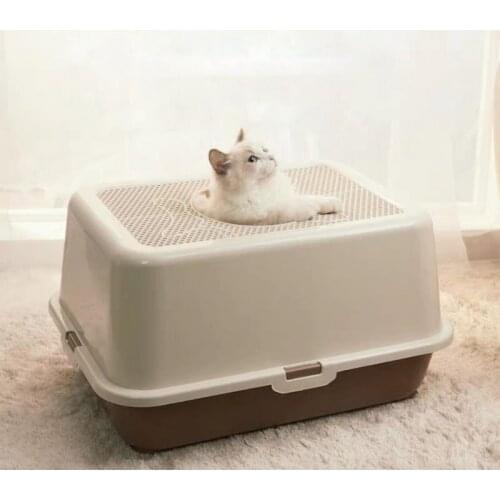 Fully Closed Cat Toilet Pet Bedpan Anti Splash Large Cat Litter Box Top Into Sand Box Deodorization Tray Send Cat Litter Shovel
