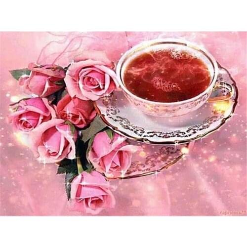 Scenery Flower Tea Printed Water-Soluble Canvas 11CT Cross Stitch Complete Kit DIY Embroidery DMC Threads Promotions