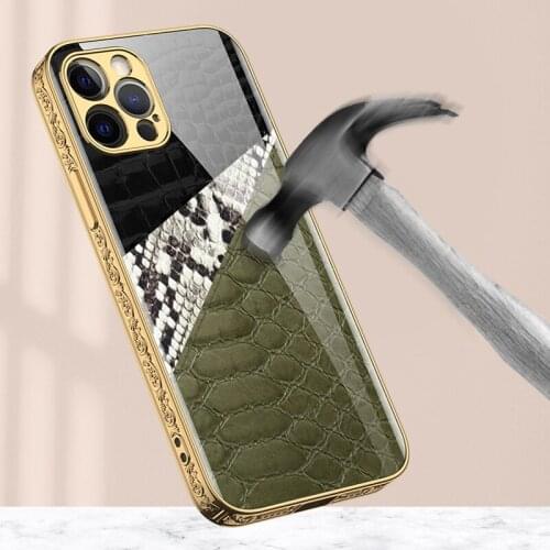 WU JUNZE New Luxurious Cover Glass Leather pattern Embossed Iphone12pro Cover 12Promax Case Electroplating Protective 12 Shell