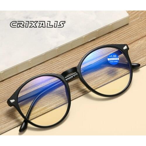 CRIXALIS Retro Anti Blue Light Reading Glasses Ladies Round Fashion Presbyopia Eyeglasses Women Computer Prescription Eyewear