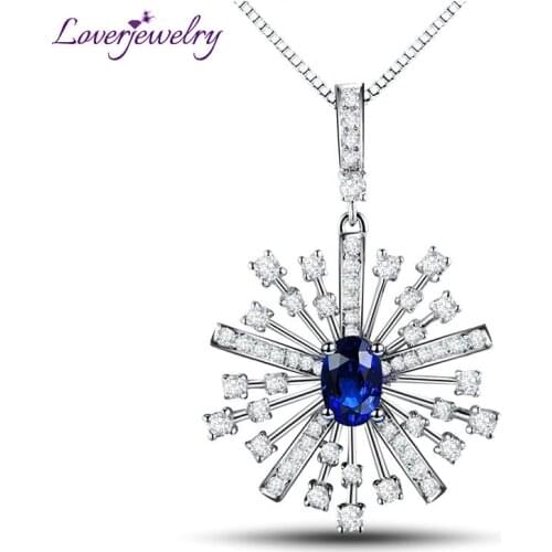 Solid 18Kt White Gold Diamond Sapphire Pendant Necklace,Engagement Pendant Sapphire Hot Sale WP059