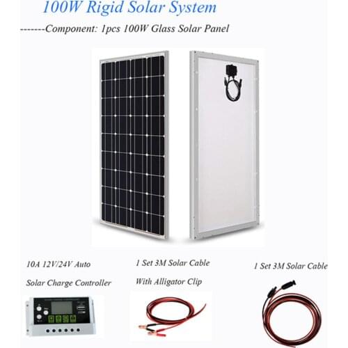 100w 200W Portable Solar Panel 18V Rigid Temper Glass Monocrystalline Solar Cell High Power For Home Roof 1000w System Panel Kit