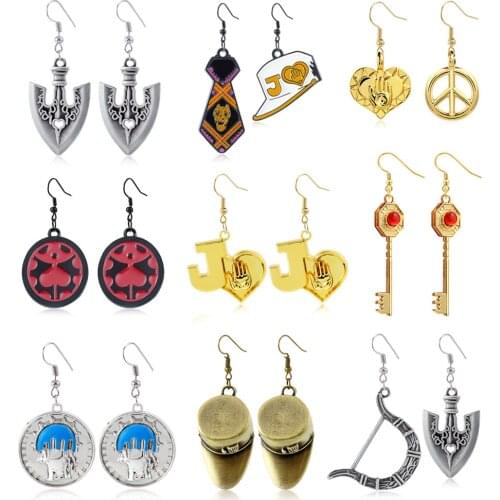 1 Pair Fashion Anime JOJOS BIZARRE ADVENTURE Dangle Earrings KILLER QUEEN Higashikata Josuke Cosplay Metal Earrings Figure Toys