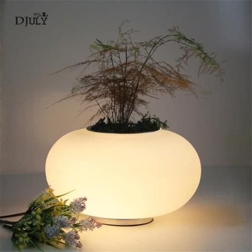 Nordic white Glass cylinder flower pot table lamp Potted planting home deco living room bedroom led luminaire office night light