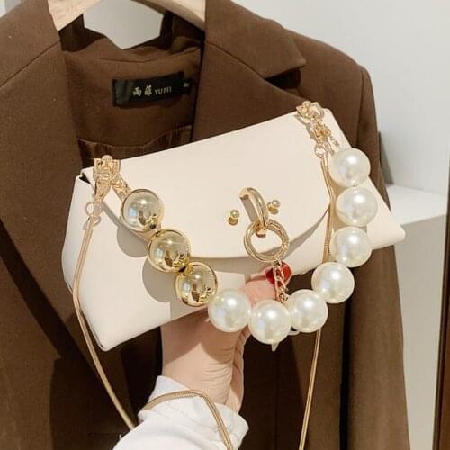 Luxury Ladies Pearl Mini Tote Bags 2021 Spring New High Quality PU Leather Womens Designer Handbag Chain Shoulder Messenger Bag