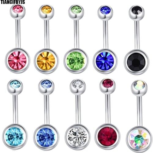 TIANCIFBYJS Double Gem Belly Button Ring Naval Bar Body Jewelry CZ Banana 100/200pcs 11 Color Choose Piercing Belly navel rings