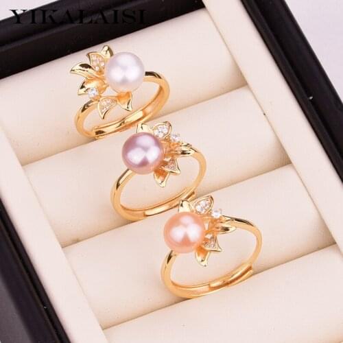 YIKALAISI 925 Sterling Silver Jewelry Oblate Pearl Rings 2020 Fine Natural Pearl jewelry 8-9mm Rings For Women wholesale