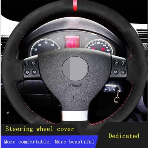 Car Steering Wheel Cover Black Hand-stitched Suede For Volkswagen Golf 5 2005-2009 Passat B6 Jetta 3 Tiguan Touran 2008-2010