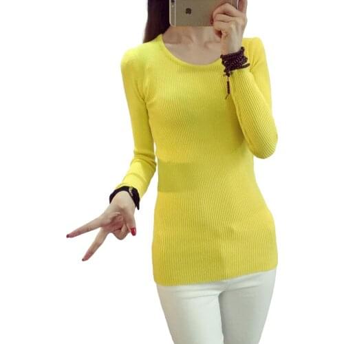 Fashion Solid Color Knitted Women Sweater Autumn Black / Gray / Rose / Orange / Wine red / Yellow Casual Girl Pullovers