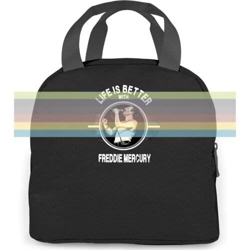 Life Is Better with Freddie Mercury Queen Mercury Black women men Portable insulated lunch bag adult