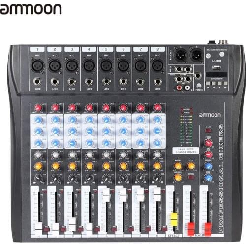 Ammoon CT80S-USB 8 Channel Digtal Mic Line Audio Mixing Mixer Console with 48V Phantom Power for Recording DJ Stage Karaoke