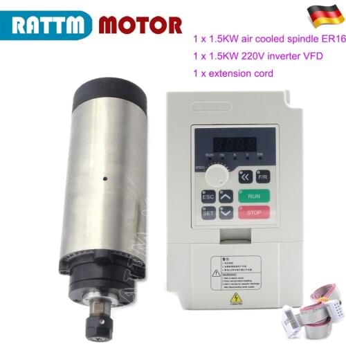 [EU] CNC Router Kit 1.5KW Air Cooled Spindle Motor ER16 80x200mm 220V 8A 4 Bearings & 1.5KW 220V Inverter VFD