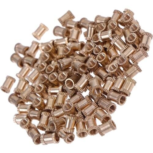 HELTC 100pcs M3x6mm Knurled Nuts Threaded Round Brass Knurl Thread Insert Nuts Brass Tone Nuts Hot