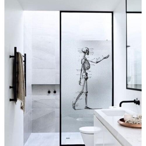 Personality skeleton print Window Film Frosted Opaque Privacy Films Vinyl Window Glass Stickers Shower Door Film No Glue