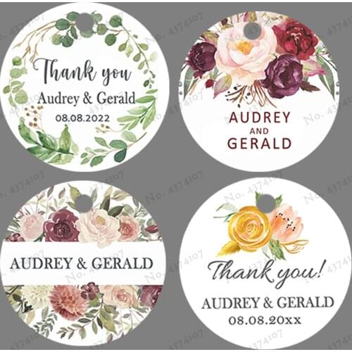 100/120 Pieces , Round, Personalized Wedding Tags, Labels, Candy Favors Tags, Customized, Birthday, Baptism, Your Photo