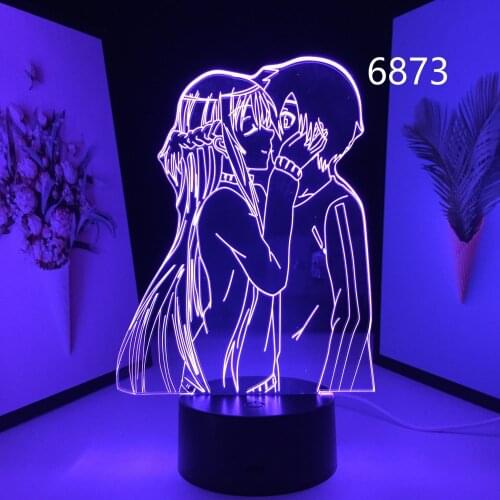 Sword Art Online Anime 3D Lamp Asuna Kirito for Birthday Gifts Table Lamp Bedroom Decor Bedside Nightlight Manga LED Night Light