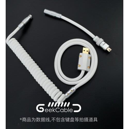 GeekCable Handmade Customized Mechanical Keyboard Cable For CyberBoard Coiled Keyboard Cable Top Match Rubber White