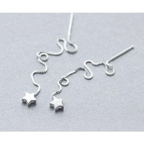 MloveAcc Authentic 100% 925 Sterling Silver Long Chain Earrings Fashion Women Star Drop Earrings