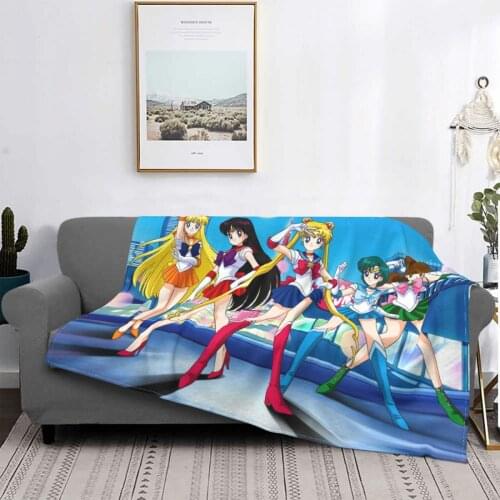 Moon Girl Blankets Flannel Autumn/Winter Magic Anime Portable Warm Throw Blankets for Bed Car Bedspreads