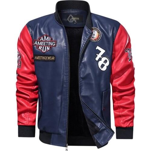 2020 Autumn Winter Leather Jacket Men Fashion Patchwork Color Stand Collar Men Clothing Fleece Warm Motorcycle Jacket Men 4XL