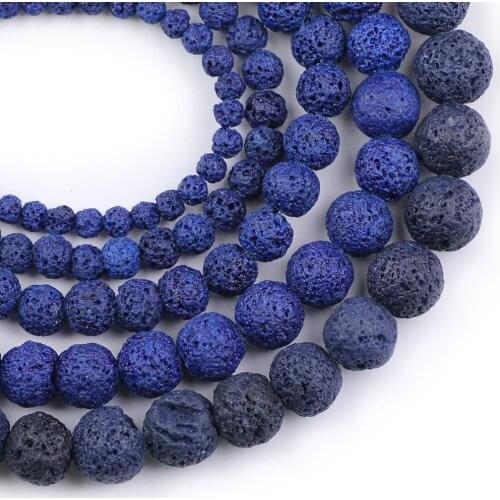YHBZRET Natural Dark blue Lava Stone Volcanic Rock Round Loose Beads For Jewelry making 4/6/8/10/12MM DIY Bracelet Accessories