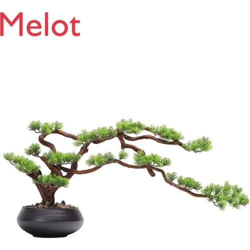 New Chinese Style Pine Bonsai Solid Wood Dried Wood Zen Simulation Home Living Room and Hotel Lobby Decorations Resin Charms