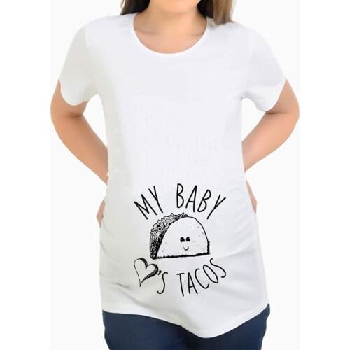 Maternity Clothes Women O-Neck Short Sleeve My Baby Loves Tacos Print Pregnancy Maternity Top Tee Plus Size Pregnancy T-shirts