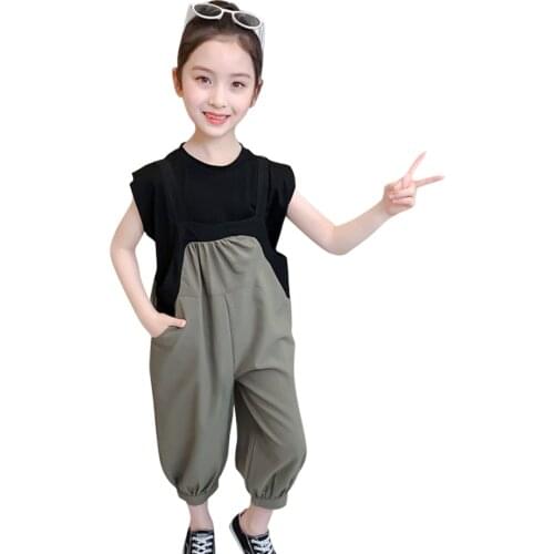 Teen Girls Clothing Striped Tshirt + Jumpsuit Clothes For Girls Casual Style Tracksuit Girl Summer Childrens Clothes 6 8 10 12