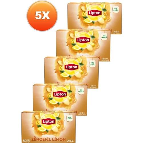 GREAT DRINK Lipton Ginger Lemon Glass Bag Herbal Tea 20 x 2 Gr. Set of Five FREE SHİPPİNG