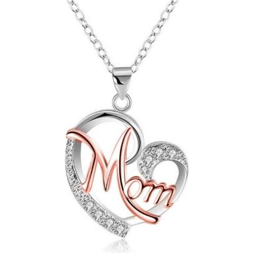 Julie Wang New Heart Shape Necklace Mom Letter Charm Pendant Classical Silver Color Chain Necklace Present For Mothers Day Gift