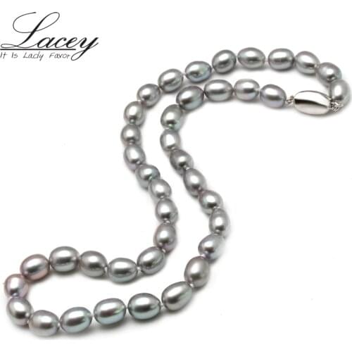 Lacey Natural Freshwater Gray Pearl Necklace Jewelry,White Pearl Collar Necklace For Women,Long Necklace For Christmas Gift