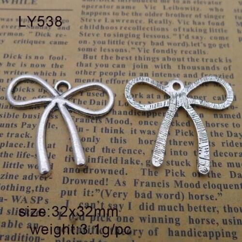 20pcs Antique Silver Alloy Bowknot Charms Pendants For Bracelet Necklace Jewelry Making DIY Handmand Craft 32x32mm