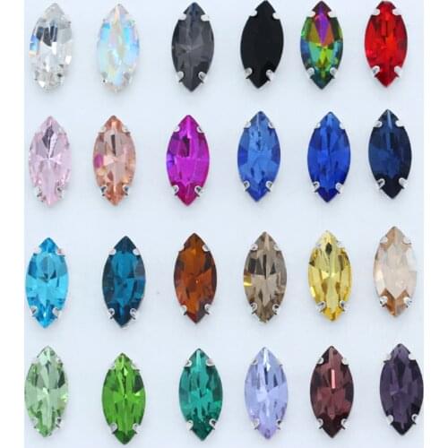 All-size Navette/Horse eye 24-color sew on crystal glass stone sewing rhinestone diamante Montees silver claw button for clothes