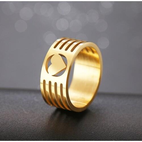 CACANA Hollowed-out Heart Shape Gold Ring Design Cute Fashion Love Stainless Steel Jewelry For Women Young Girl Child Gifts