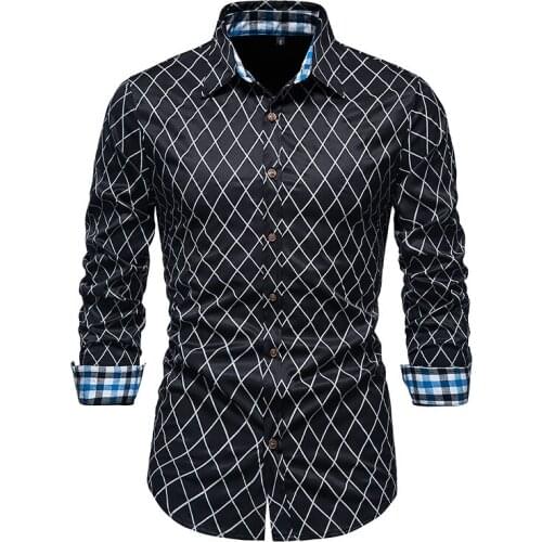 PARKLEES 2021 Plaid Black Shirt Men Long Sleeve Patchwork Slim Camisas Casual Wedding Bridegroom Plus Size Dress Chemise Homme