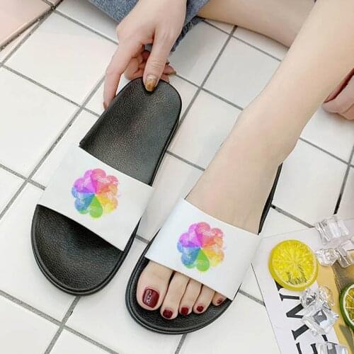 Shoes for Women 2021 Cute Cartoon Rainbow Sandals Women Printed Kawaii Summer Fashion Open Toe Printed Non-slip Slides