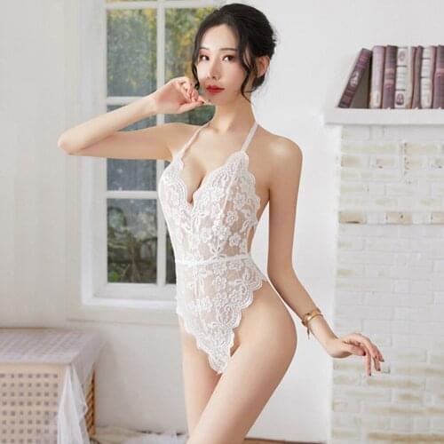 Sexy Lace Bodysuit Lingerie for Women See Through Backless One Piece Bodysuits Lingerie Exotic Teddies Pajamas