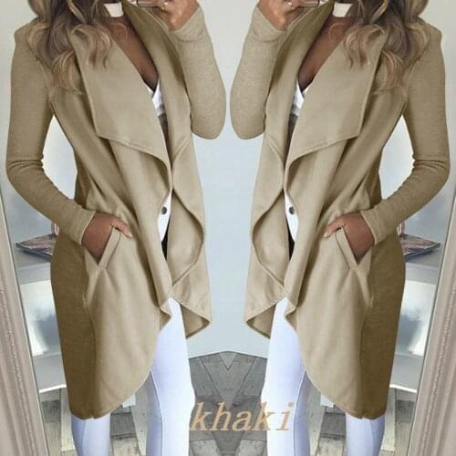 Fashion Women Trench Long Waterfall Collar Woman Coat Long Sleeve Fall Winter Jacket Ladies Cardigan Overcoat Large Size