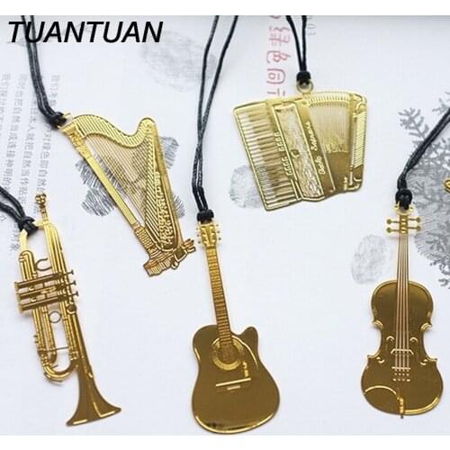 TUANTUAN Fashion Golden Color Stationery Gifts Metal Music Bookmarks Piano Guitar Trumpet Designs Book marks