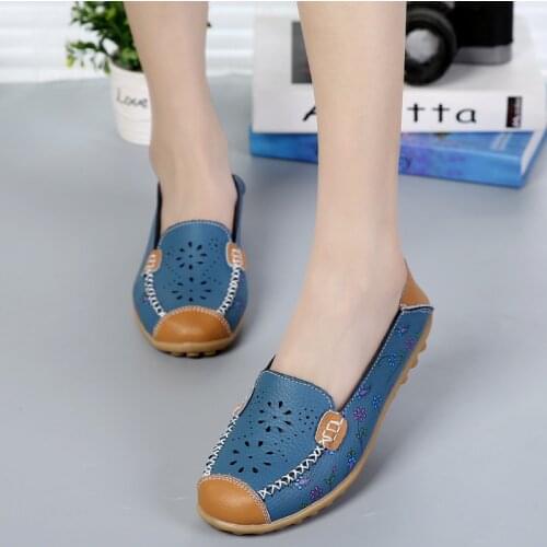 Mother shoes flower hollow two-wear step-on-toe printing casual single shoes shallow mouth round toe flat bottom womens shoes