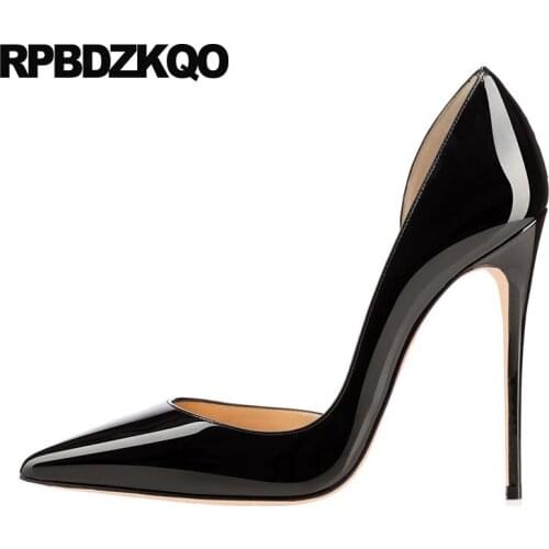 Pointed Toe Patent Leather 12 44 12cm 5 Inch High Heels Scarpin Italian Big Size Us 13 Ladies Shoes Pumps 45 Ultra Fetish Super