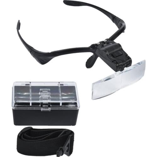 Adjustable Headhand Magnifier Glasses With 2 LED Professional Light Bracket and Headband are Interchangeable 5Lens Glass