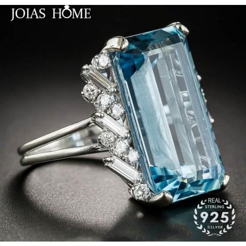 JoiasHome Vintage Rings with Rectangle Shape Sapphire Gemstones Silver 925 Jewelry Ring for Women Wedding Party Gifts wholesale