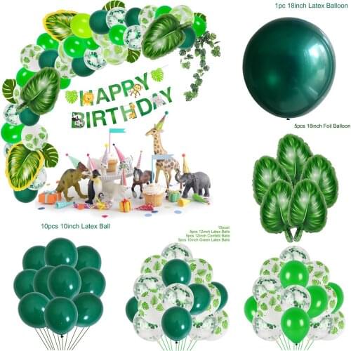 Green Balloons Palm Leaf Foil Balloon Happy Birthday Balloons Kids Latex Ballon Jungle Animal Balloons Dinosaur baloon Balon