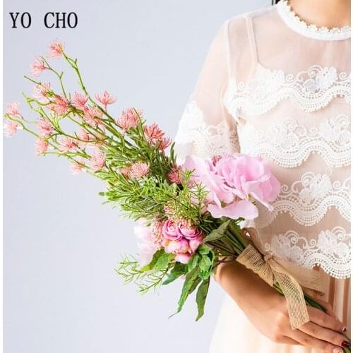 YO CHO Artificial Flower Bouquet Bridal Sister Wedding Bouquet Flower Forest Style Girl Unique Long Bouquets Home Wedding Decor