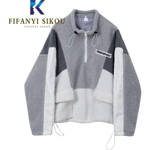 Fashion Patchwork Hoodies Women Lambswool Sweatshirt Loose Plush Coat Winter Thick Warm Pullovers Female Harajuku Sweatshirts