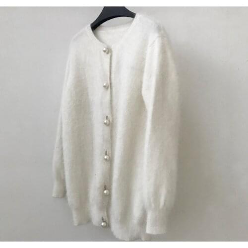 Winter womens mink cashmere cardigans sweater wool knitted mink cashmere o-neck pearl button pocket thick keep warm tbsr746