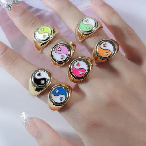 Love Ring for Women Ins Candy Color Yin Yang Rings For Girls Leisure Open Ring Adjustable Accessories Copper Rings Jewelry Gifts
