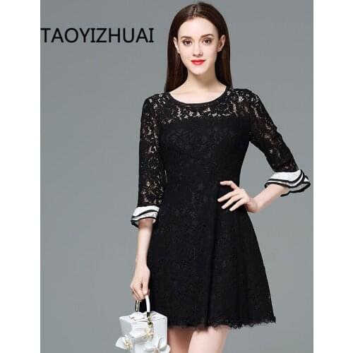 TAOYIZHUAI New Summer Arrival Above Knee Hollow Out Butterfly Half Sleeves Party A-Line Fashion Big Size Lady Lace Dress11538
