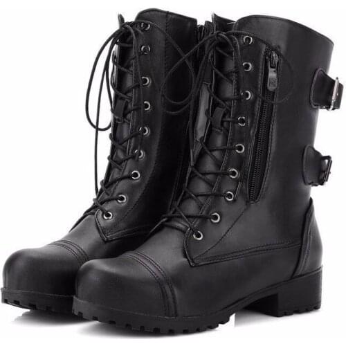 Winter Motorcycle Boots Women British Style Boots Gothic Punk Low Heel Boot Women Shoe big Size34-43 Riding Equestr Boots O4-17